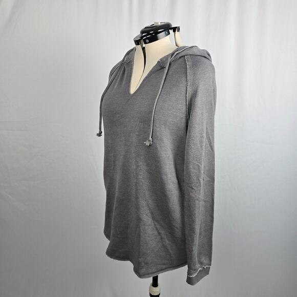 U.S. Apparel Hooded Sweatshirt Women's XL Gray V-Neck Raw Hem Long Sleeve NWT - Picture 6 of 15